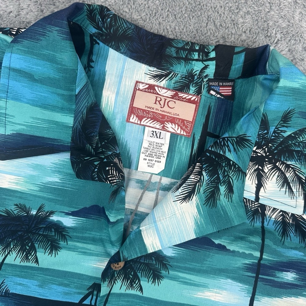 RJC Hawaiian Shirt Men's 3XL XXXL Aloha Tropical Palm Tree Beach Made in USA